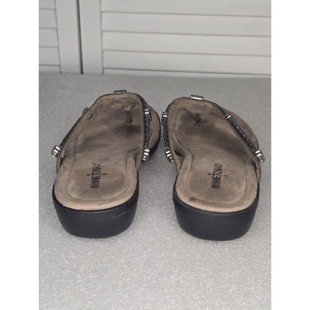 Minnetonka Silverbay Pewter Leather Sandals Size 9 SilverTone Beads Braided - Picture 5 of 7